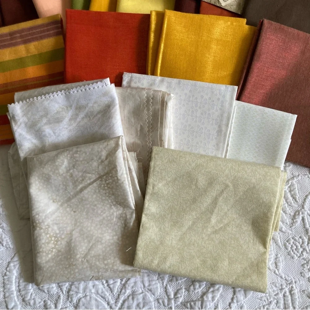 Fabric lot Quilting bundle warm earth tone, white cream blenders 100% cotton